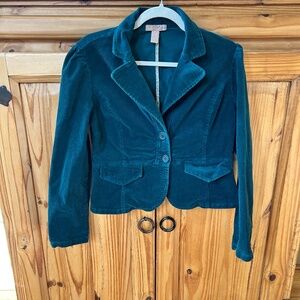 Twenty One Jacket Turquoise Button Up Cropped Y2k Blazer Cotton Women's Medium